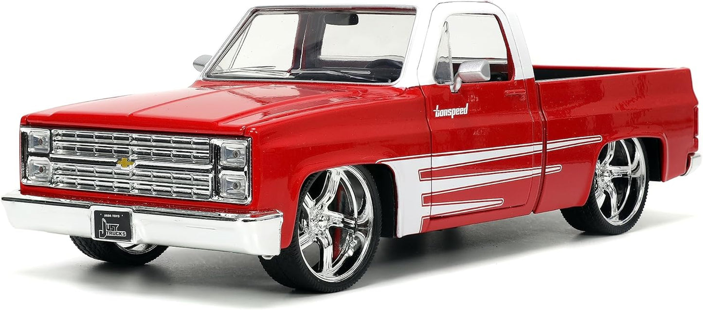 Just Trucks 1:24 1985 Chevy C10 Die-Cast Truck w/Tire Rack – Red/White