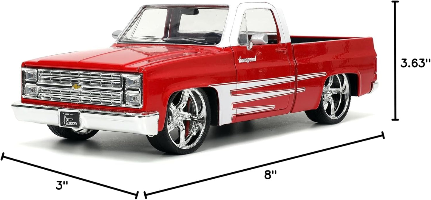 Just Trucks 1:24 1985 Chevy C10 Die-Cast Truck w/Tire Rack – Red/White