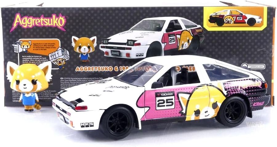 Jada Toys Sanrio 1:24 1986 Toyota Trueno Die-Cast Car & Aggretsuko Figure