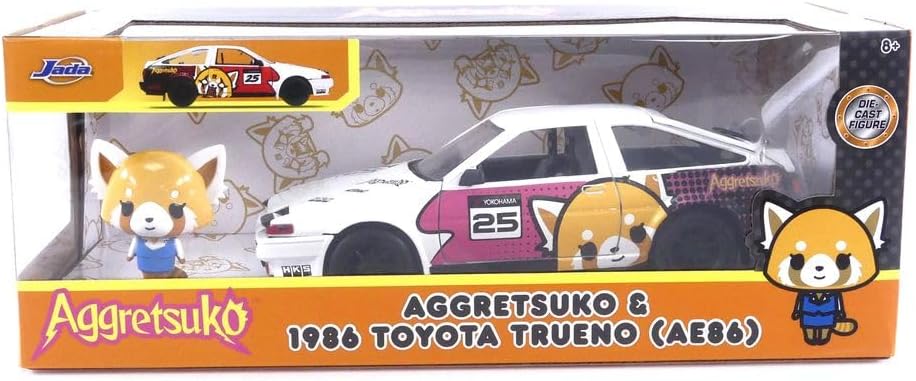Jada Toys Sanrio 1:24 1986 Toyota Trueno Die-Cast Car & Aggretsuko Figure