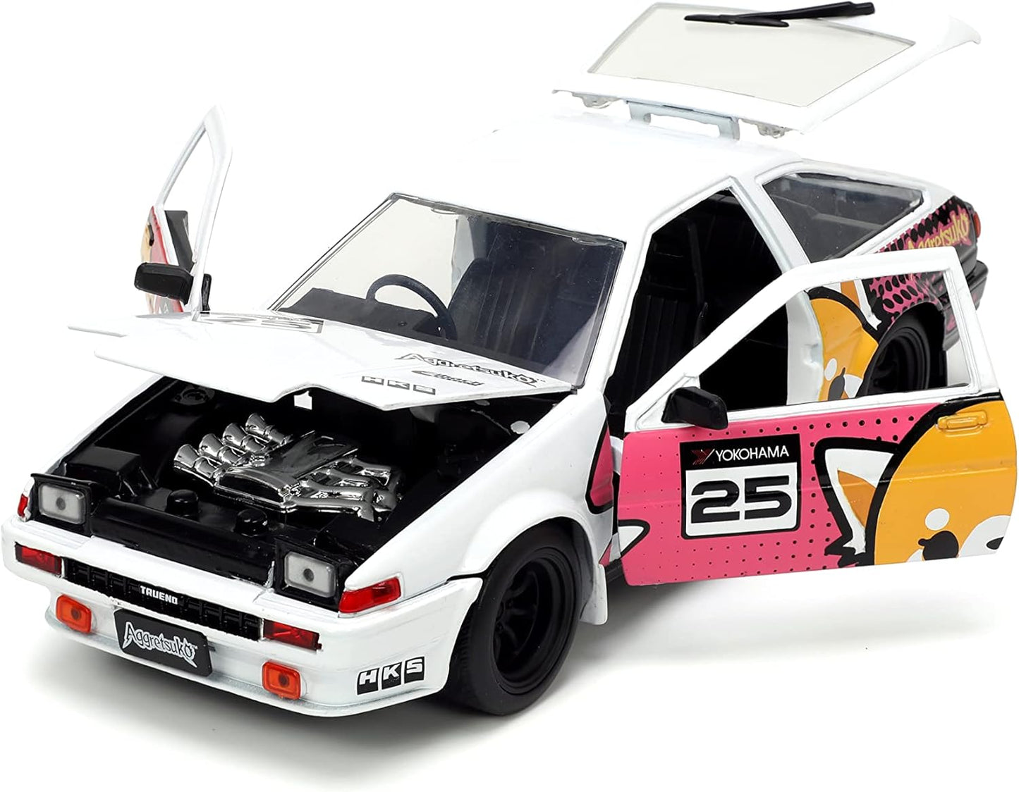 Jada Toys Sanrio 1:24 1986 Toyota Trueno Die-Cast Car & Aggretsuko Figure