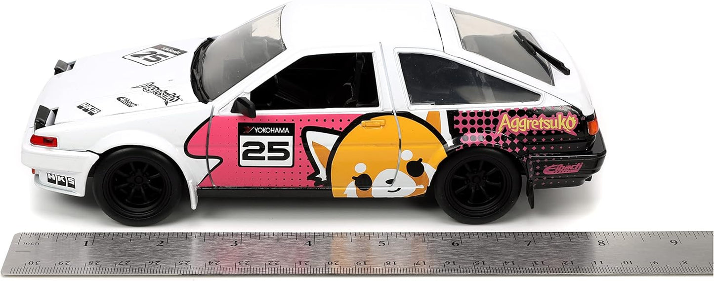 Jada Toys Sanrio 1:24 1986 Toyota Trueno Die-Cast Car & Aggretsuko Figure