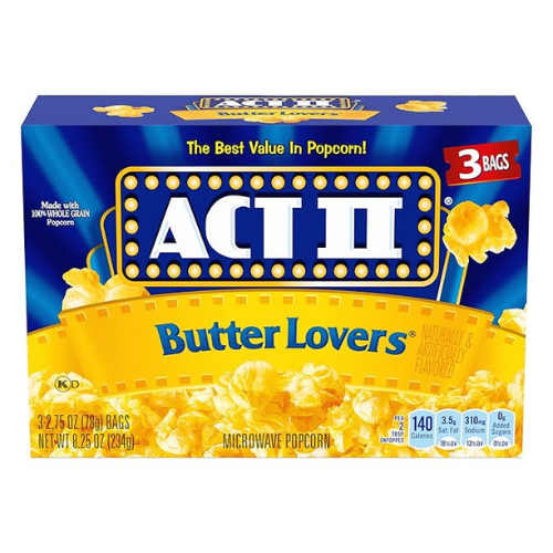 ACT II Butter Lovers Microwave Popcorn – 3-Pack (2.75 oz Bags)