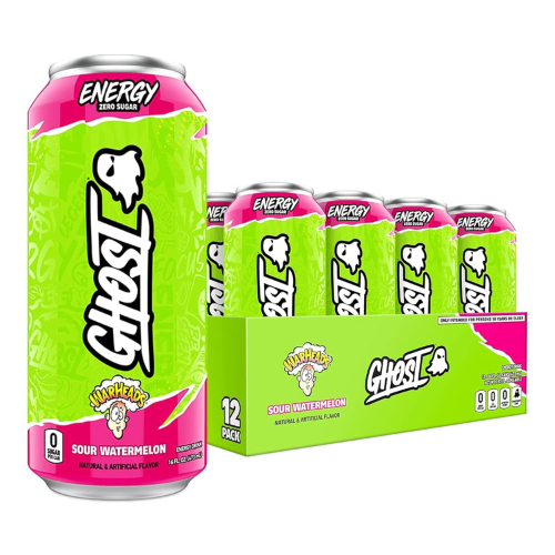 GHOST Energy Drink , Warheads Sour Watermelon , 16oz (12 Pack)  200mg