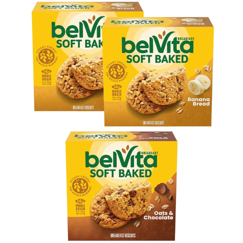 belVita Soft Baked Breakfast Bars Variety Pack Banana Bread & Oats Chocolate (3 Boxes)