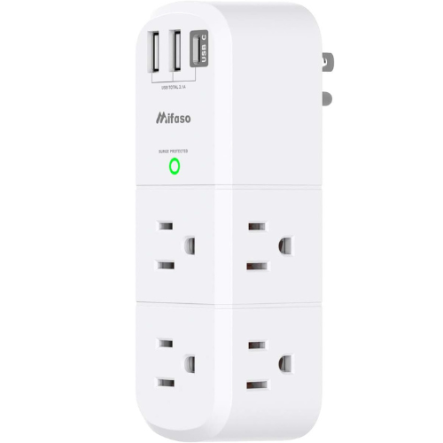 Mifaso 3-Sided Outlet Extender – 6 AC + 3 USB Ports (1800 Joules, Rotating Plug)