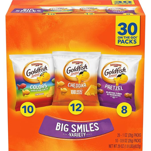 Goldfish Crackers Variety Pack – Cheddar, Colors & Pretzels, 30 Ct