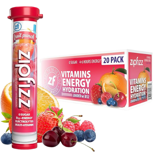 Zipfizz Energy Drink Powder – Fruit Punch, 20 Pack
