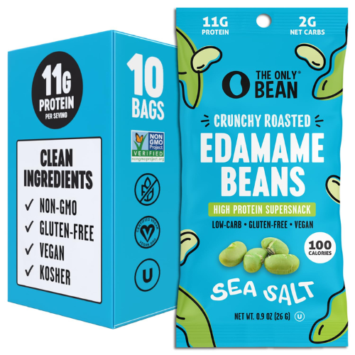 The Only Bean Crunchy Dry Roasted Edamame Snacks Sea Salt 10 Pack