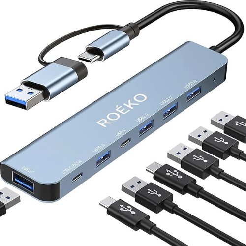 7-in-1 USB Hub – USB-C Multiport Adapter with 1×USB 3.0, 4×USB 2.0, 2×USB-C (Grey)