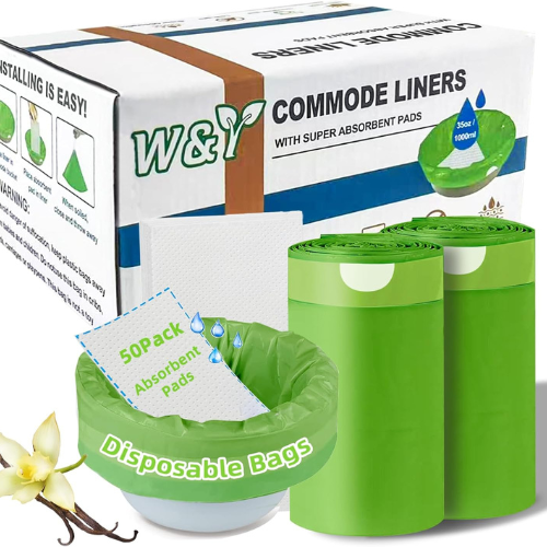 W&Y 50-Pack Vanilla-Scented Commode Liners with Super Absorbent Pads (50 Bags + 50 Pads)