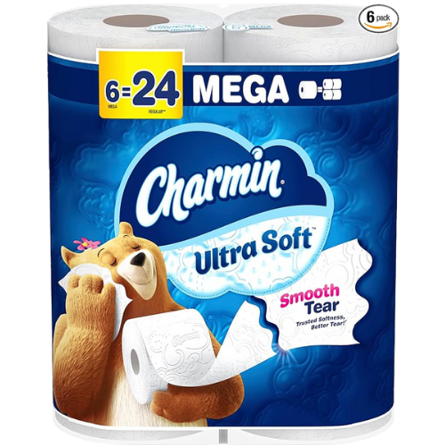 Charmin Ultra Soft Toilet Paper – 6 Mega Rolls (Equals 24 Regular Rolls)