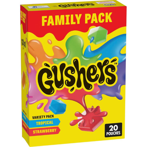 Gushers Fruit Flavored Snacks Family Pack , Tropical & Strawberry ,20 Pouches