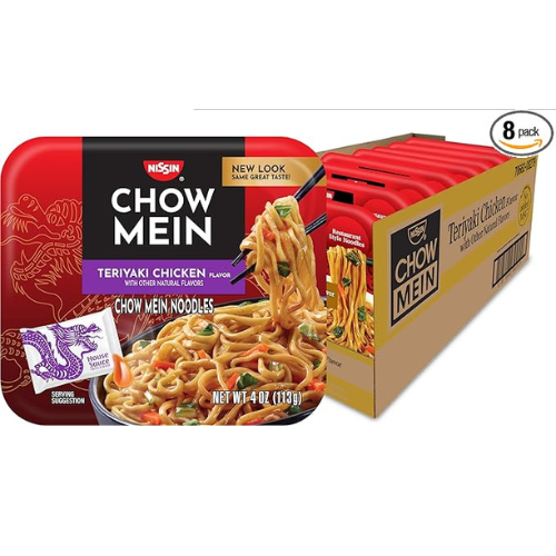 Nissin Chow Mein – Teriyaki Chicken, 8-Pack (4 oz Trays)