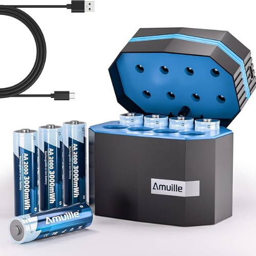 Rechargeable AA Lithium Batteries – 8-Pack (1.5V, 3000mWh) + Fast Charger