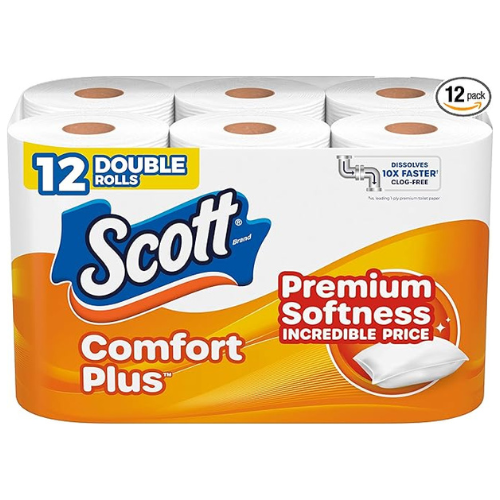 Scott ComfortPlus Toilet Paper – 12 Double Rolls, Septic-Safe
