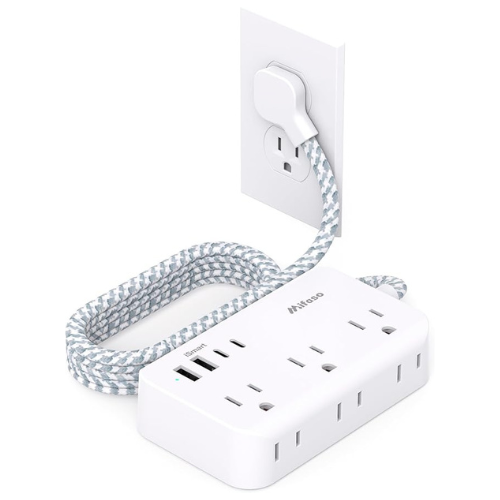 Power Strip Extension Cord – 6 Outlets + 4 USB (2 USB-C), 5FT Braided, Flat Plug