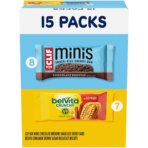 CLIF BAR Minis & belVita Crunchy Breakfast Biscuits Variety Pack 15 Snack Packs