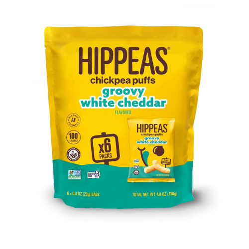 Hippeas Chickpea Puffs Vegan White Cheddar , 0.8 oz Bags , Pack of 6.
