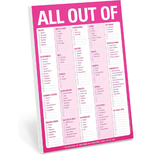 Knock Knock All Out Of Pad Grocery List Note Pad , 6 x 9 inches (Pink)