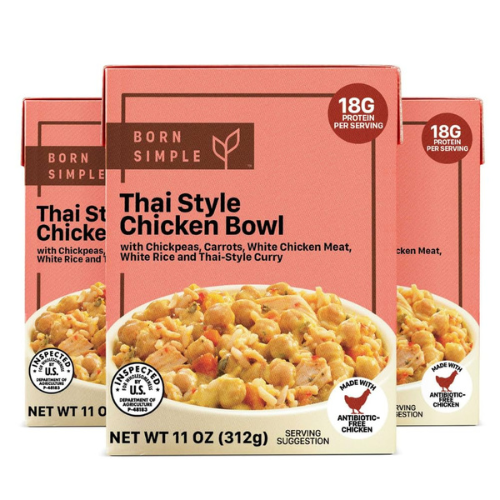 Born Simple Thai Style Chicken Bowl , 18g Protein 11 oz Pack of 3