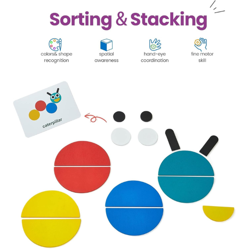LiKee Wooden Shape Puzzles (36 Blocks & 60 Cards) Preschool Learning Activity & Travel Game.