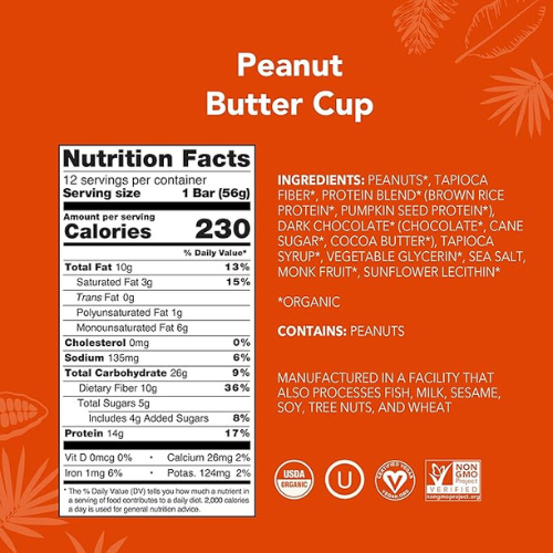 ALOHA Organic Protein Bars – Peanut Butter Cup, 12 Pack
