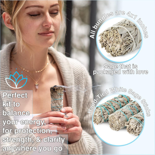 4-Inch Handcrafted White Sage Smudge Sticks – Natural California Sage with Instructions for Cleansing and Energy Clearing Rituals