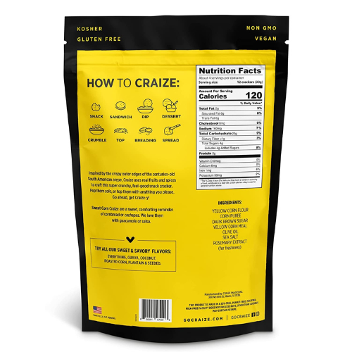 Craize Sweet Corn Crisps Gluten Free , Vegan , Kosher 4 oz Bag