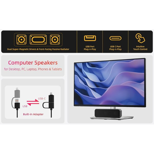 USB Computer Soundbar β Wired Speaker with Deep Bass & Touch Control
