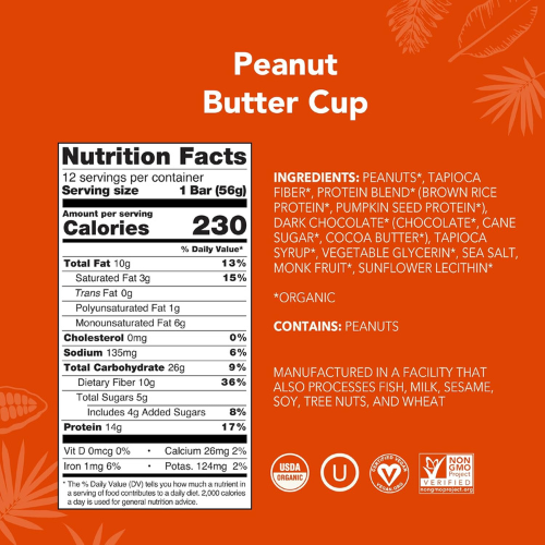 ALOHA Organic Plant Based Protein Bars Peanut Butter Cup , 12 Count Vegan , Gluten Free , Low Sugar , Low Carb , Non GMO , No Stevia , No Erythritol