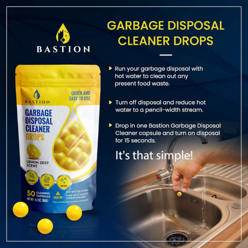 Bastion Garbage Disposal Cleaner & Deodorizer Drops , 50 Count.