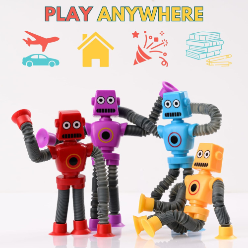 Nutty Toys 4-Pack Sensory Robot Pop Tubes for Kids