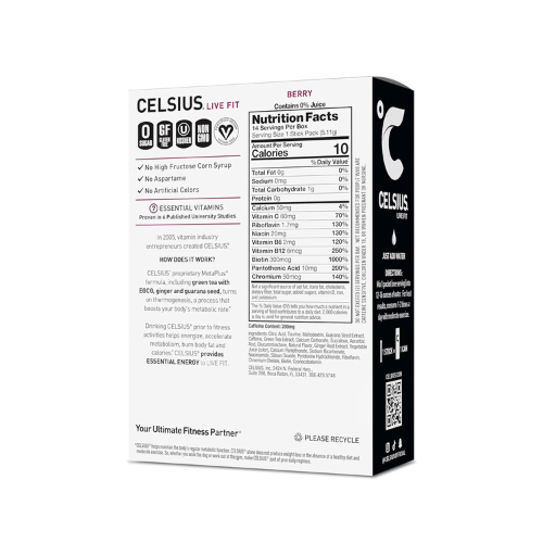 CELSIUS On-the-Go Powder Sticks – Berry, 14 Pack, Zero Sugar