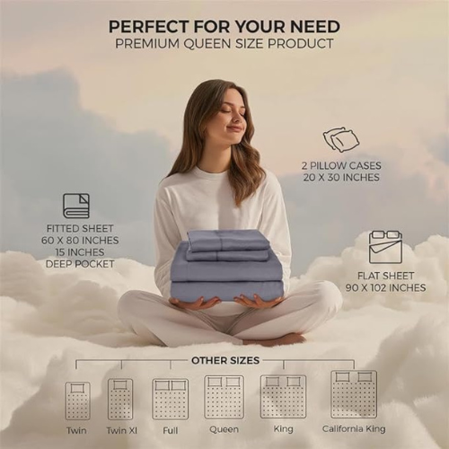 Utopia Bedding Queen Sheet Set – 4-Piece Soft Microfiber (Grey)
