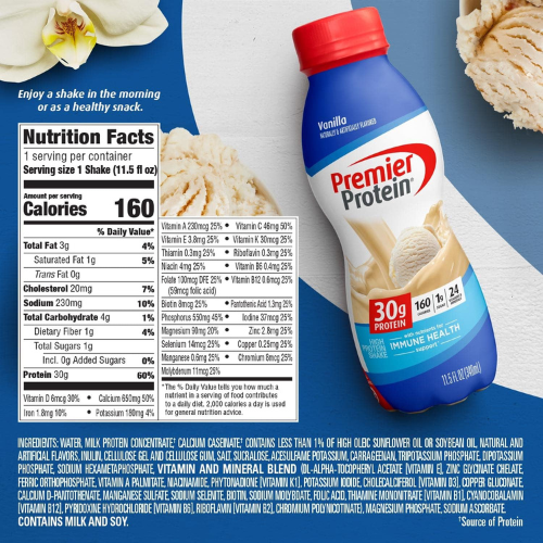Premier Protein Shake – Vanilla, 30g Protein, 12 Pack