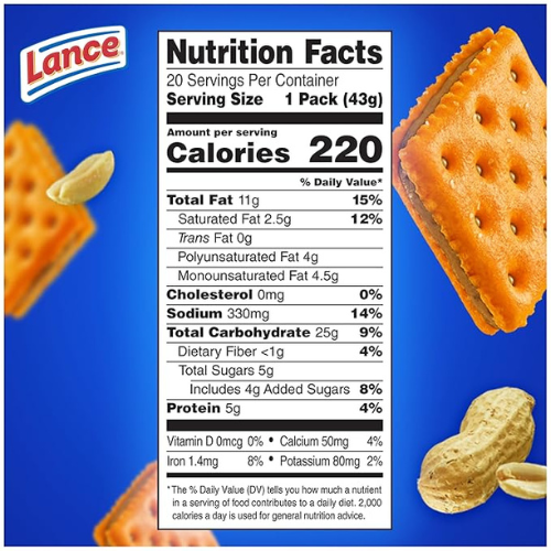 Lance ToastChee Peanut Butter Crackers – 20 Packs, 6 Sandwiches Each