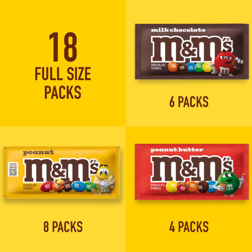 M&M's Milk Chocolate , Peanut & Peanut Butter Candy Box 18 Piece