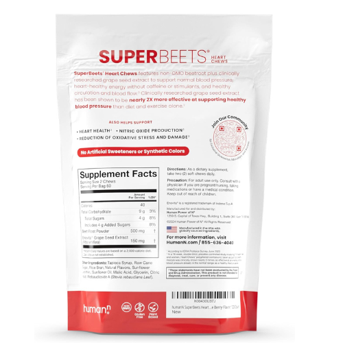 humanN SuperBeets Chews – Blood Pressure & Circulation Support, Non-GMO, 120ct