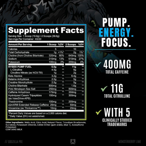 Ryse Noel Deyzel x Godzilla Pre-Workout – 40 Servings (Monsterberry Lime)