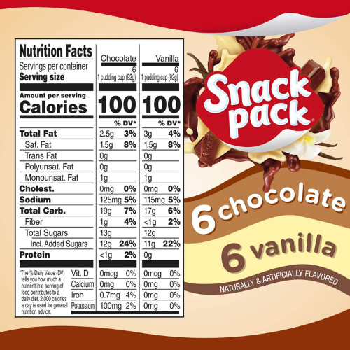 Snack Pack Chocolate & Vanilla Pudding Cups , Family Pack , 12 Count