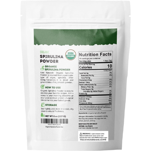 Kate Naturals Organic Spirulina Powder – 8 oz USDA Certified
