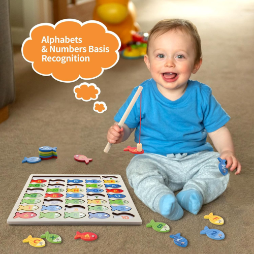 Wooden Magnetic Fishing Game for Toddlers , Preschool Learning Gift for Kids.