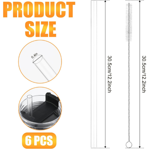 6-Pack Reusable Replacement Straws with Cleaning Brush for Stanley 40oz & 30oz