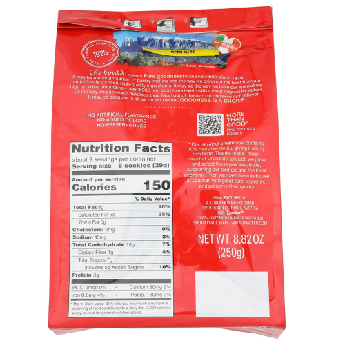 Loacker Quadratini Hazelnut Wafer Cookies  30% Less Sugar Bite, 250g/8.82oz