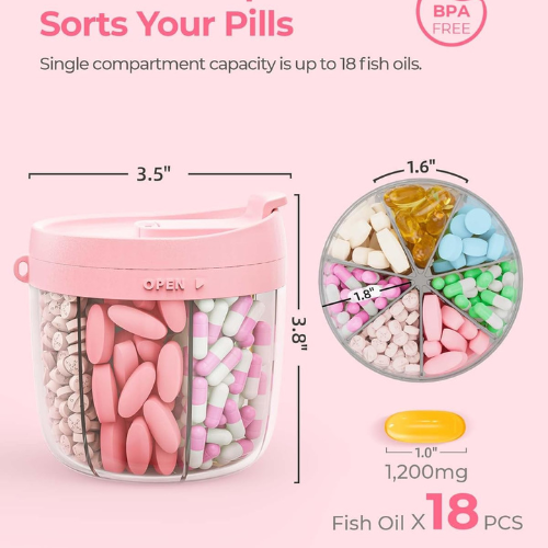 Cute 7 Day Pill Dispenser with Large Compartments.