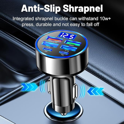 6-in-1 Multi-Port Car Charger β 2PD + 3USB + QC3.0, Voltage Detection