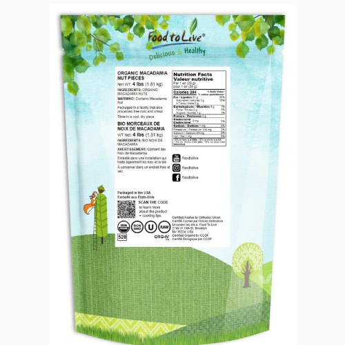 Food to Live Organic Macadamia Nut Halves & Pieces, 4 Pounds