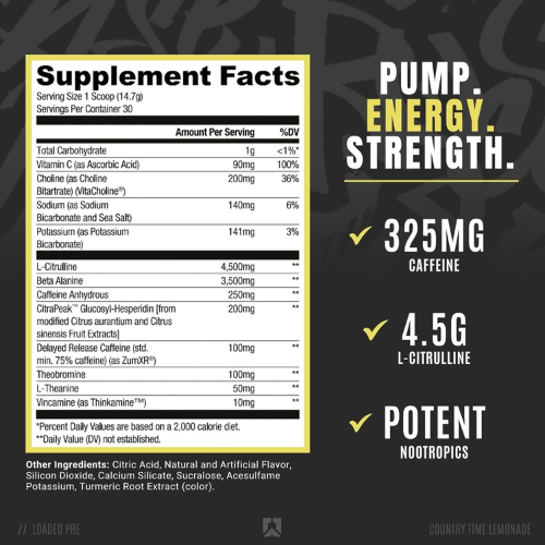 RYSE Loaded Pre Workout Powder – 30 Servings (Country Time Lemonade)