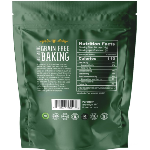 PuroRaw Arrowroot Starch Powder – 2lb Gluten-Free,